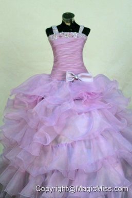 Beading Romantic Organza Straps Ball gown Floor-length Lavender Little Girl Pageant Dresses