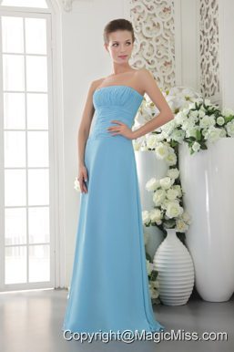 Light Blue Empire Strapless Floor-length Chiffon Ruch Prom Dress