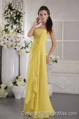 Yellow Empire Strapless Floor-length Chiffon Hand Flowers Prom / Graduation Dress