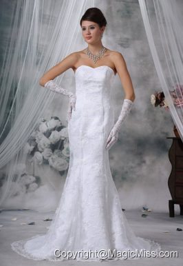 Marshalltown Iowa Lace Decorate Bodice Mermaid Court Train Sweetheart Neckline Wedding Dress For Exclusive Style