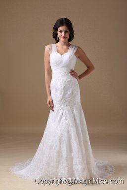 Beautiful Mermaid Sweetheart Court Train Lace Wedding Dress