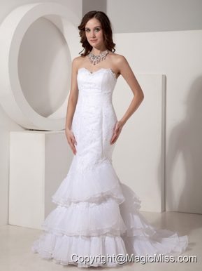 Romantic Mermaid / Trumpet Sweetheart Brush / Sweep Organza Wedding Dress