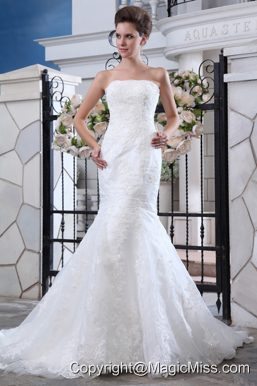 Popular Mermaid Strapless Court Train Lace Belt Wedding Dress