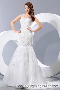 Fashionable Mermaid Straps Court Train Taffeta and Lace Wedding Dress