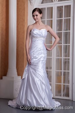 Custom Made Column Sweetheart Court Train Taffeta Appliques and Ruch Wedding Dress