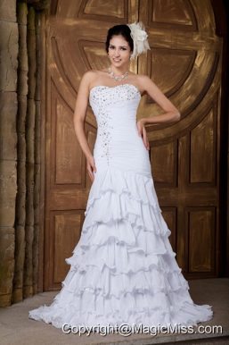 Brand New A-line Sweetheart Brush Train Chiffon Beading Wedding Dress