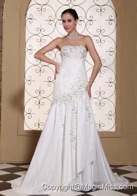 Ruched Bodice With Beading Taffeta Simple Wedding Dress For 2013 Strapless Brush Train Gown