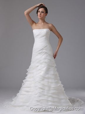 A-line Wedding Dress Ruffled Layers and Ruched Bodice Custom Made In Bakersfield California