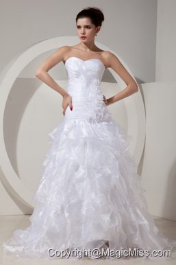 Elegant A-Line / Princess Strapless Floor-length Taffeta Hand Flower Wedding Dress