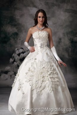 Classical Ball Gown Strapless Floor-length Satin Appliques Wedding Dress