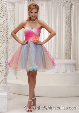 Lovely Ombre Color Prom / Homecoming Dress For 2013 Organza With Hand Made Flower Sweetheart Ruched Bodice