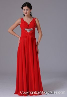 Stylish Red V-neck Beading and Ruch Prom Celebrity Dress With Floor-length In Alaska