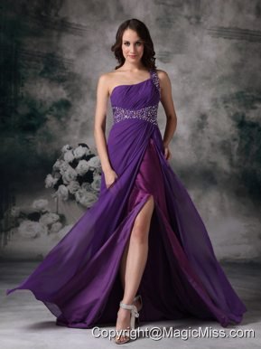 Purple Empire One Shoulder Prom / Evening Dress Chiffon Beading