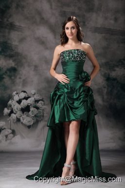 Elegant Green Strapless High-low Prom Dress with Beading