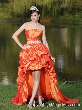 High-Low Orange Red Taffeta Dama Dresses for Quinceanera With Strapless Lace-up