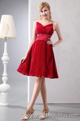 Red A-line Sweetheart Knee-length Sepcial Fabric Beading Prom Dress