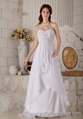 Brand New Empire Sweetheart Brush Train Chiffon Appliques Wedding Dress