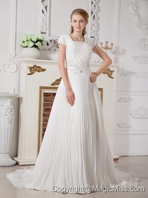 Romantic A-line Square Court Train Chiffon Beading Wedding Dress