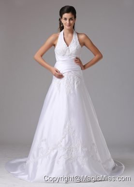 Hamden Connecticut Custom Made A-line Halter Wedding Dress With Embroidery and Ruch In 2013