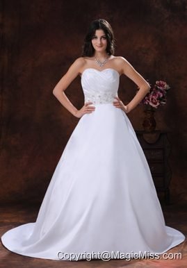 Sweetheart Neckline Satin Wedding Dress With Beaded Decorate Waist In Show Low Arizona