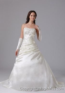 Custom Made A-line Appliques and Ruch Roamntic Wedding Dress With Court Train