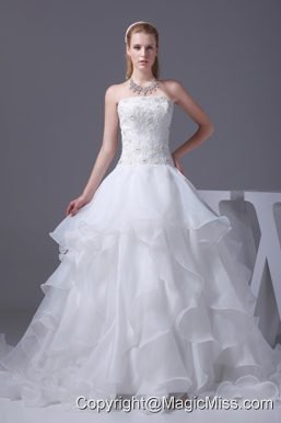 Appliques With Beading Strapless Ruffles A-line Wedding Dress