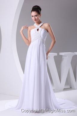 Halter Top Court Train Beading Empire Wedding Dress