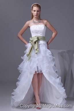 Princess High-low Sash Ruffled Layers Embroidery Wedding Dress