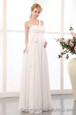 Beauty Empire One Shoulder Floo-length Chiffon Sash Maternity Dress