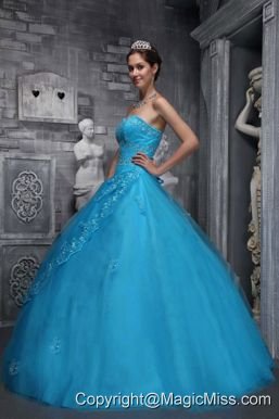 Baby Blue Ball Gown Sweetheart Floor-length Taffeta and Tulle Beading and Appliques Quinceanera Dress