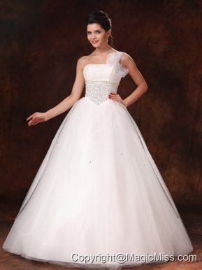 One Shoulder Organza Bowknot Beaded Hottest Wedding Dress