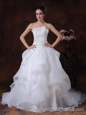 Spaghetti Strap A-Line Organza Beading Wedding Dress 2013 Court Train