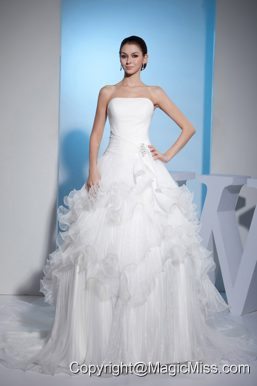 Pleats Strapless Ball Gown Beading Court Train Wedding Dress