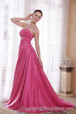 Rose Pink A-Line / Princess Sweetheart Court Train Taffeta Beading Prom Dress