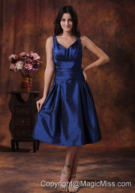 Royal Blue Prom Dress Clearances With V-neck Tea-length In Yuma Arizona