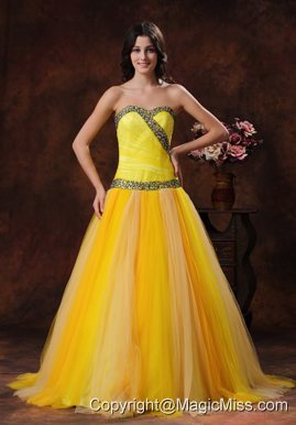 Yellow Sweerheart Beaded Decorate On Tulle Dama Dresses for Quinceanera In Phoenix Arizona