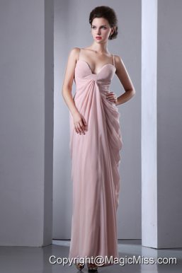 Baby Pink Column Spaghetti Straps Prom Dress Floor-length Chiffon