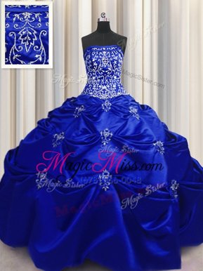 Dazzling Royal Blue Sleeveless Beading and Appliques and Embroidery Floor Length Quince Ball Gowns