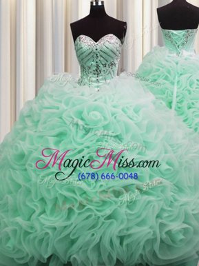 Luxurious Rolling Flowers Brush Train Sleeveless Beading and Pick Ups Lace Up Quinceanera Dresses