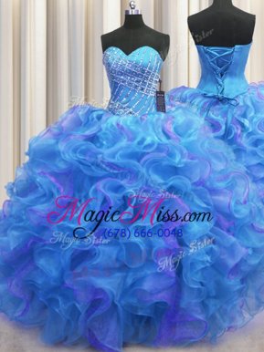 Fantastic Floor Length Multi-color Vestidos de Quinceanera Organza Sleeveless Beading and Ruffles