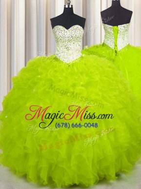 Luxurious Floor Length Yellow Green Quinceanera Gowns Sweetheart Sleeveless Lace Up