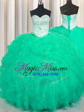 Fabulous Sweetheart Sleeveless Vestidos de Quinceanera Floor Length Beading and Ruffles Apple Green Tulle