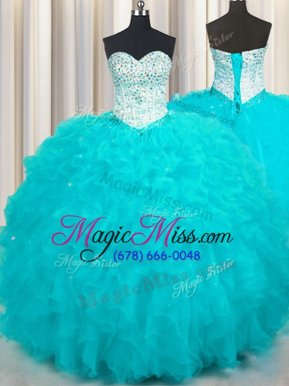 Glorious Aqua Blue Sweetheart Lace Up Beading and Ruffles Sweet 16 Dresses Sleeveless