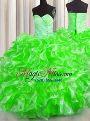 Colorful Ball Gowns Sweetheart Sleeveless Organza Floor Length Lace Up Beading and Ruffles Quinceanera Dress