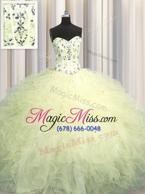 Custom Designed Visible Boning Sleeveless Beading and Appliques and Ruffles Lace Up Quinceanera Dresses