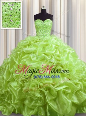 Simple Pick Ups Court Train Ball Gowns Ball Gown Prom Dress Yellow Green Sweetheart Organza Sleeveless With Train Lace Up