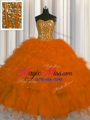 Wonderful Visible Boning Sweetheart Sleeveless Lace Up Vestidos de Quinceanera Rust Red Tulle