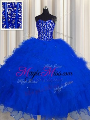 Excellent Visible Boning Tulle Sleeveless Floor Length 15 Quinceanera Dress and Beading and Ruffles and Sequins