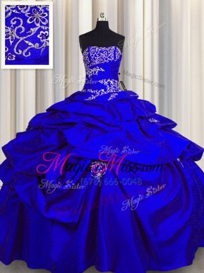 Custom Designed Appliques and Pick Ups 15th Birthday Dress Royal Blue Lace Up Sleeveless Floor Length