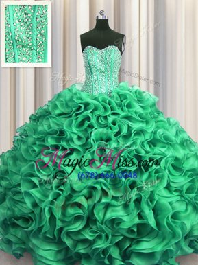 Fashionable Visible Boning Floor Length Ball Gowns Sleeveless Turquoise 15 Quinceanera Dress Lace Up